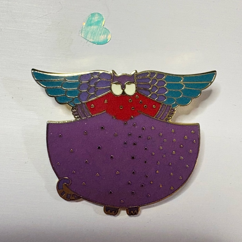 vintage Laurel Burch "Angelicat" Cat Pin or Brooch- Gold Tone - Vibrant Colors